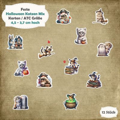 Halloween Katzen Mix - Karten / ATC Größe - 12 Stanzteile - Die Cut Halloween Katzen Mix - Karten / ATC Größe - 12 Stanzteile - Die Cut