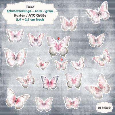 Schmetterlinge - rosa - grau - Karten / ATC Größe - 18 Stanzteile - Die Cut Schmetterlinge - rosa - grau - Karten / ATC Größe - 18 Stanzteile - Die Cut
