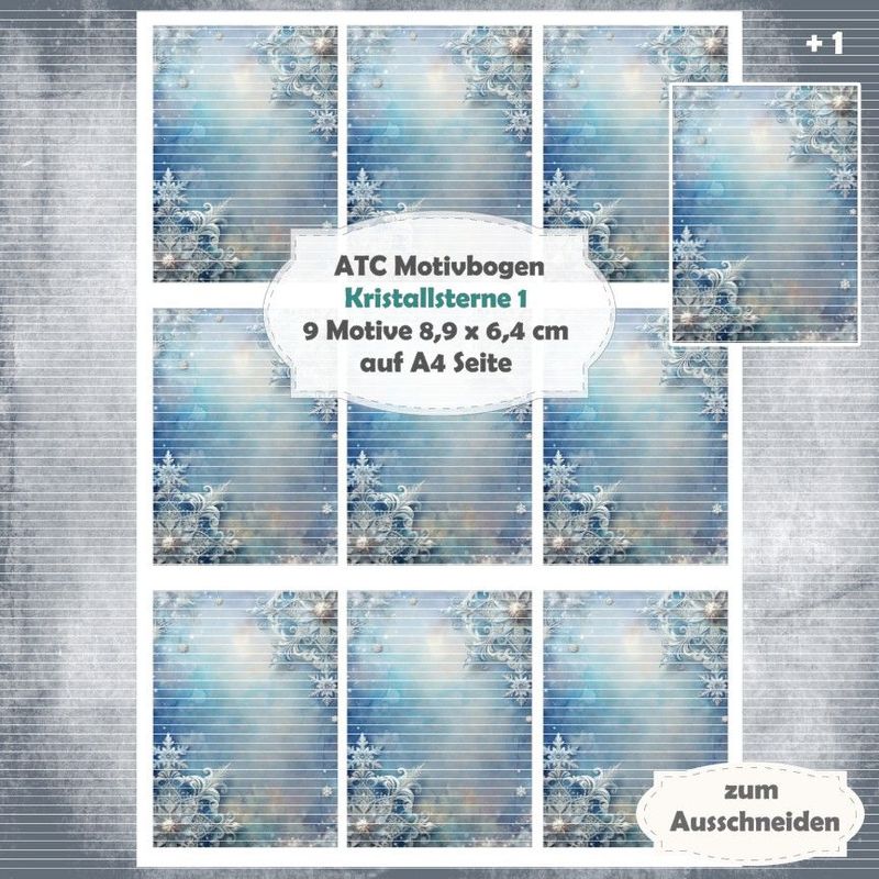 Kristallsterne 1 - ATC Motivbogen - A4 Hochformat - 1 Seite mit 9 Motiven Kristallsterne 1 - ATC Motivbogen - A4 Hochformat - 1 Seite mit 9 Motiven