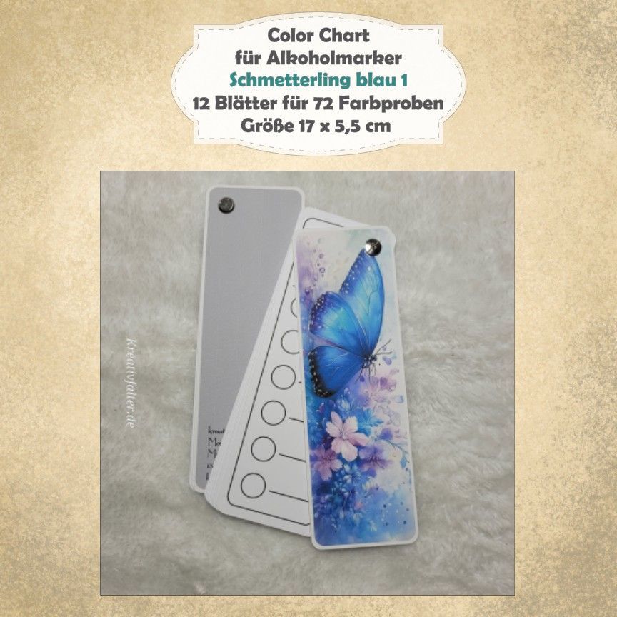 Schmetterling blau 1 - Color Chart für Alkoholmarker - mit 72 Farbfelder