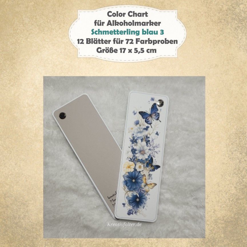 Schmetterling blau 3 - Color Chart für Alkoholmarker - mit 72 Farbfelder