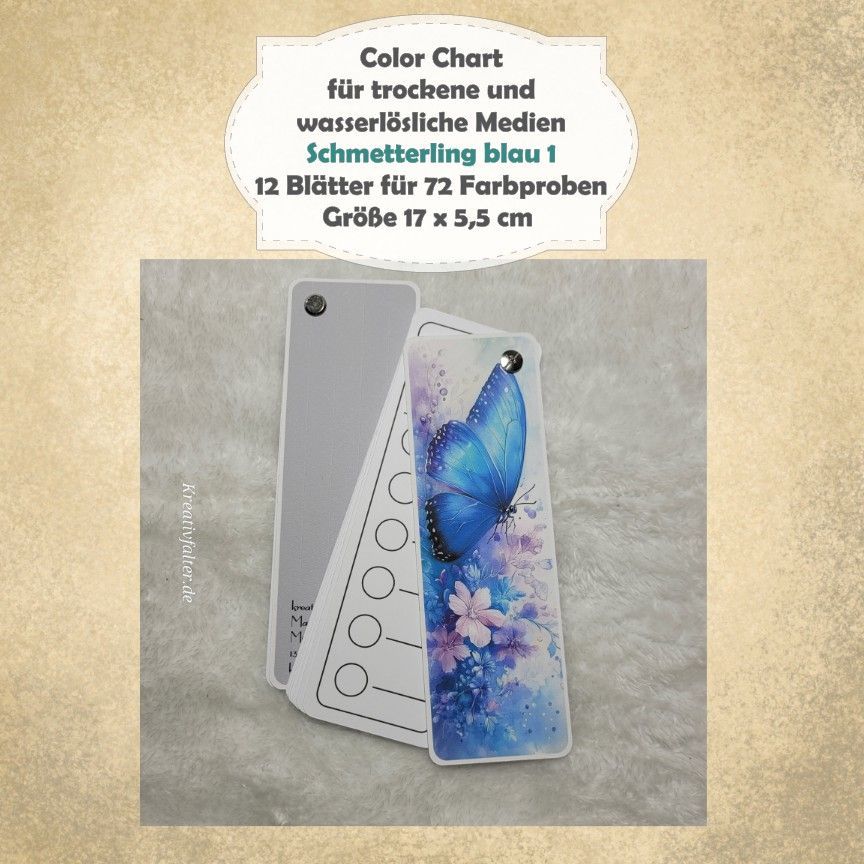 Schmetterling blau 1 - Color Chart für trockene und wasserlösliche Medien - mit 72 Farbfelder