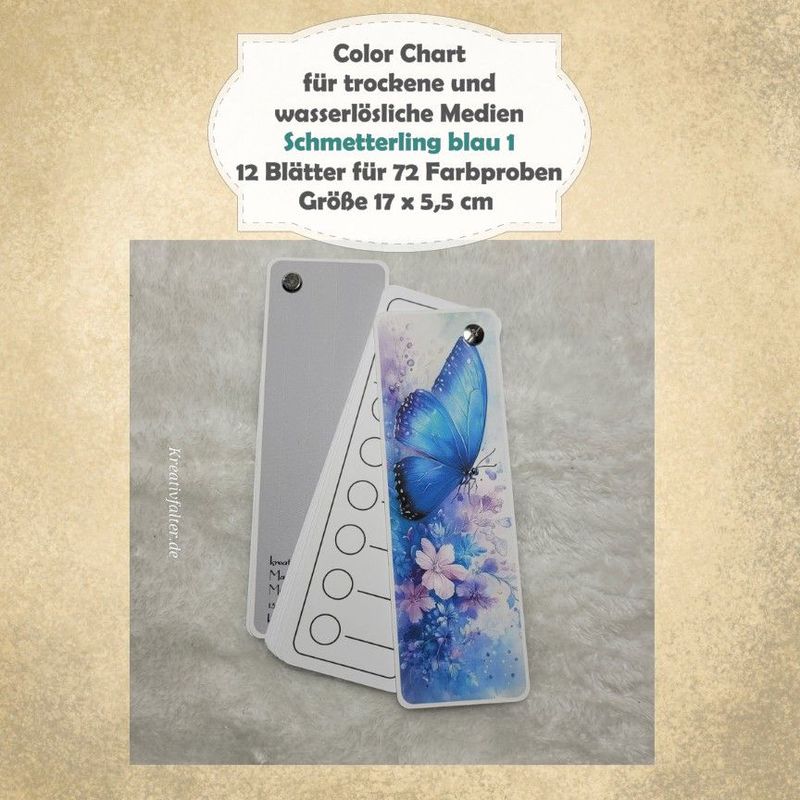 Schmetterling blau 1 - Color Chart für trockene und wasserlösliche Medien - mit 72 Farbfelder Schmetterling blau 1 - Color Chart für trockene und wasserlösliche Medien - mit 72 Farbfelder