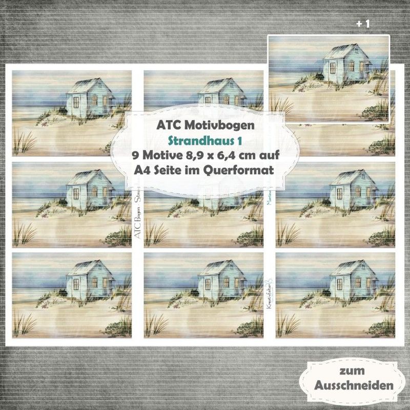 Strandhaus 1 - ATC Motivbogen - A4 Querformat - 1 Seite mit 9 Motiven Strandhaus 1 - ATC Motivbogen - A4 Querformat - 1 Seite mit 9 Motiven