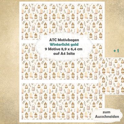 Winterlicht gold- ATC Motivbogen - A4 Hochformat - 1 Seite mit 9 Motiven Winterlicht gold- ATC Motivbogen - A4 Hochformat - 1 Seite mit 9 Motiven