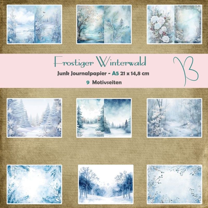 Frostiger Winterwald - Junk Journal Seiten - A5 quer - 9 Seiten Frostiger Winterwald - Junk Journal Seiten - A5 quer - 9 Seiten