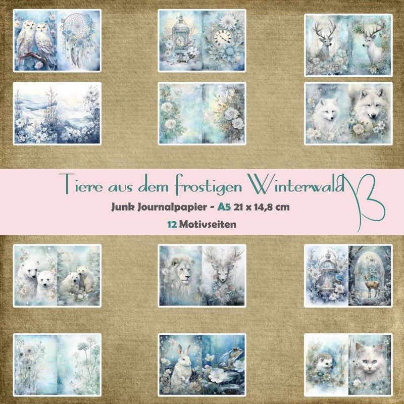 Tiere aus dem frostigen Winterwald - Junk Journal Seiten - A5 quer - 12 Seiten Tiere aus dem frostigen Winterwald - Junk Journal Seiten - A5 quer - 12 Seiten