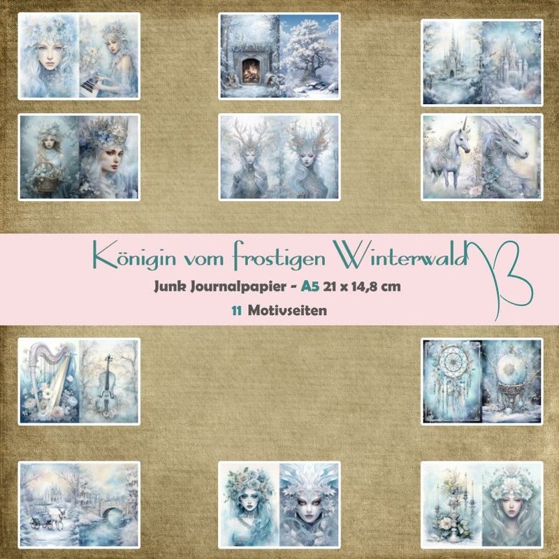 Königin vom frostigen Winterwald - Junk Journal Seiten - A5 quer - 11 Seiten Königin vom frostigen Winterwald - Junk Journal Seiten - A5 quer - 11 Seiten