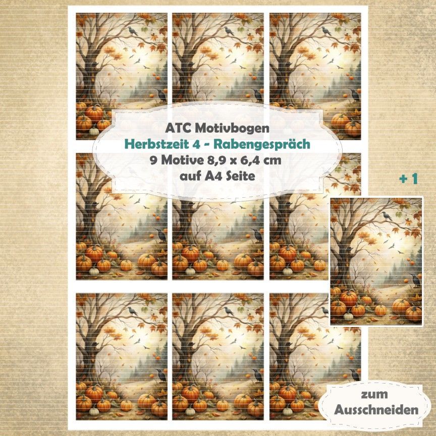Herbstzeit 4 - Rabengespräch - ATC Motivbogen - A4 Hochformat - 1 Seite mit 9 Motiven