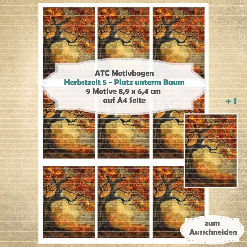 Herbstzeit 5 - Platz unterm Baum - ATC Motivbogen - A4 Hochformat - 1 Seite mit 9 Motiven