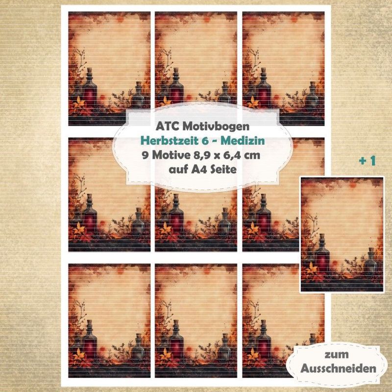 Herbstzeit 6 - Medizin - ATC Motivbogen - A4 Hochformat - 1 Seite mit 9 Motiven Herbstzeit 6 - Medizin - ATC Motivbogen - A4 Hochformat - 1 Seite mit 9 Motiven