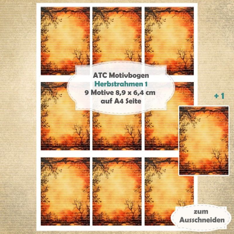 Herbstrahmen 1 - ATC Motivbogen - A4 Hochformat - 1 Seite mit 9 Motiven Herbstrahmen 1 - ATC Motivbogen - A4 Hochformat - 1 Seite mit 9 Motiven