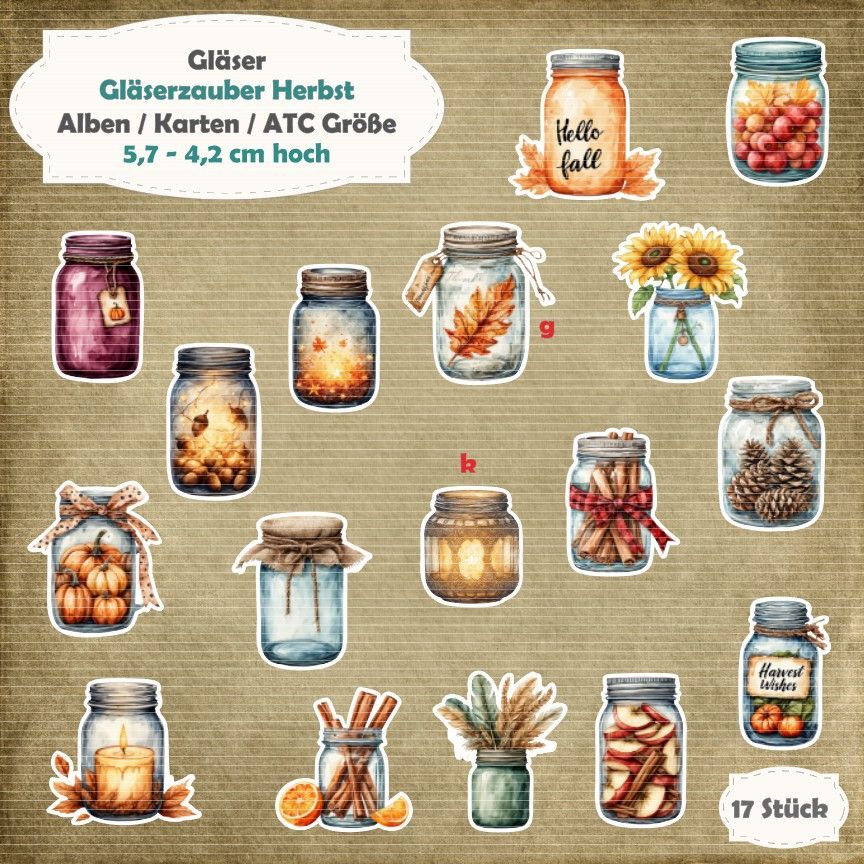 Gläserzauber Herbst - Karte / ATC Größe - 17 Teile - Die Cuts