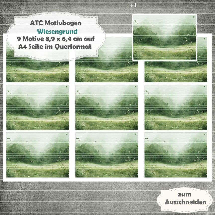 Wiesengrund - ATC Motivbogen - A4 Querformat - 1 Seite mit 9 Motiven