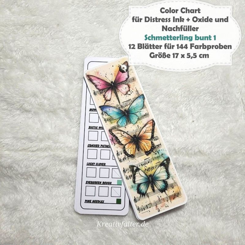 Schmetterling bunt 1 - Color Chart für Distress Ink + Oxide Stempelkissen + Nachfüller - mit 144 Farbfelder Schmetterling bunt 1 - Color Chart für Distress Ink + Oxide Stempelkissen + Nachfüller - mit 144 Farbfelder