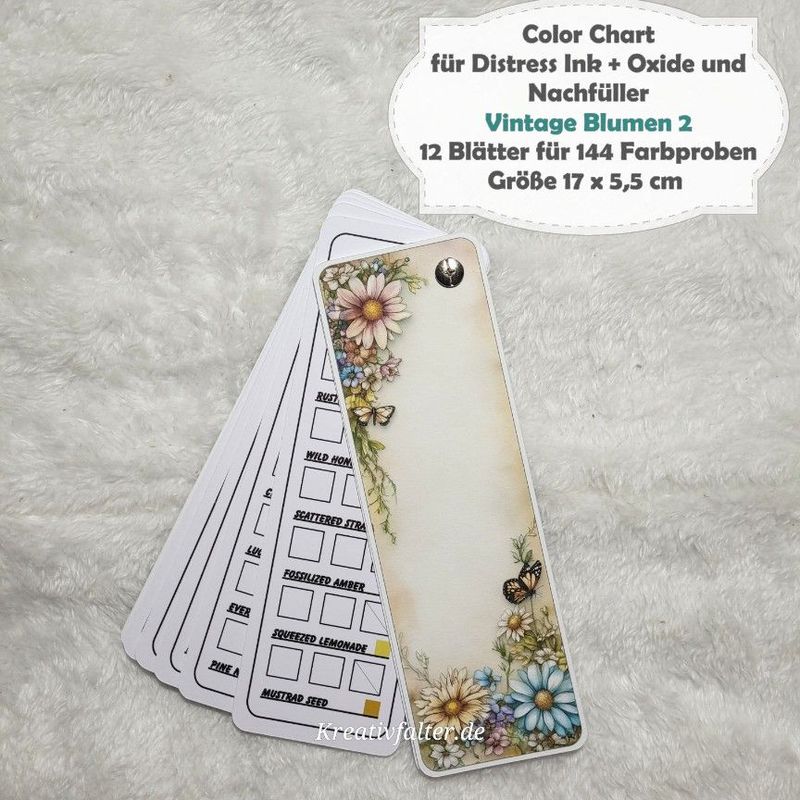 Vintage Blumen 2 - Color Chart für Distress Ink + Oxide Stempelkissen + Nachfüller - mit 144 Farbfelder Vintage Blumen 2 - Color Chart für Distress Ink + Oxide Stempelkissen + Nachfüller - mit 144 Farbfelder