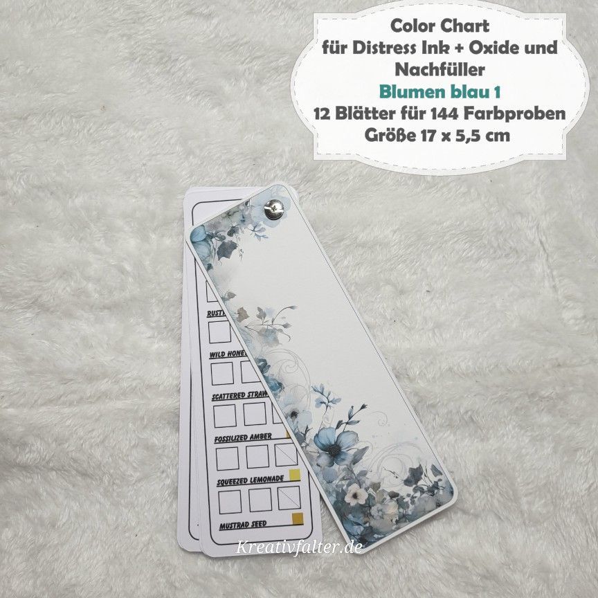 Blumen blau 1 - Color Chart für Distress Ink + Oxide Stempelkissen + Nachfüller - mit 144 Farbfelder