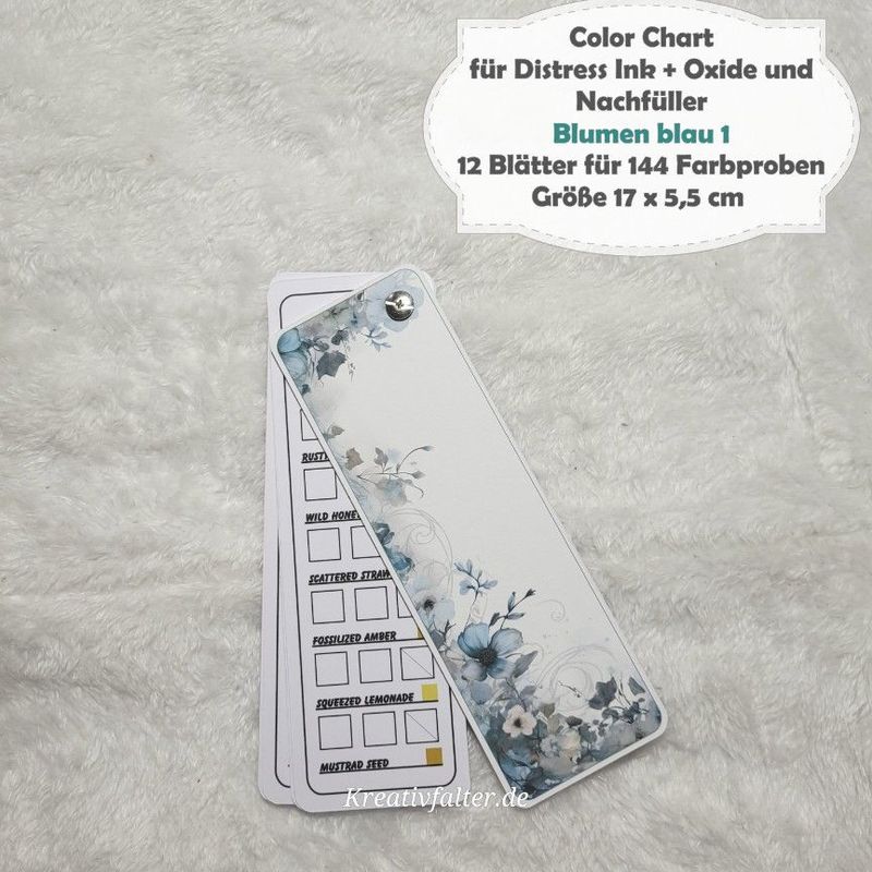 Blumen blau 1 - Color Chart für Distress Ink + Oxide Stempelkissen + Nachfüller - mit 144 Farbfelder Blumen blau 1 - Color Chart für Distress Ink + Oxide Stempelkissen + Nachfüller - mit 144 Farbfelder