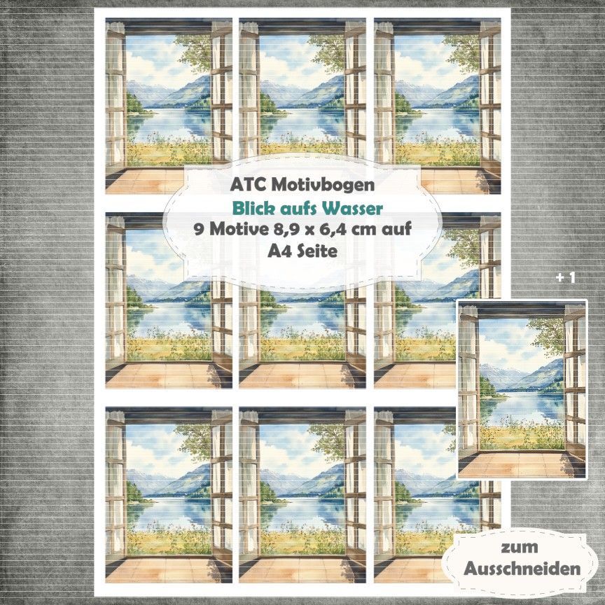 Blick aufs Wasser - ATC Motivbogen - A4 Hochformat - 1 Seite mit 9 Motiven