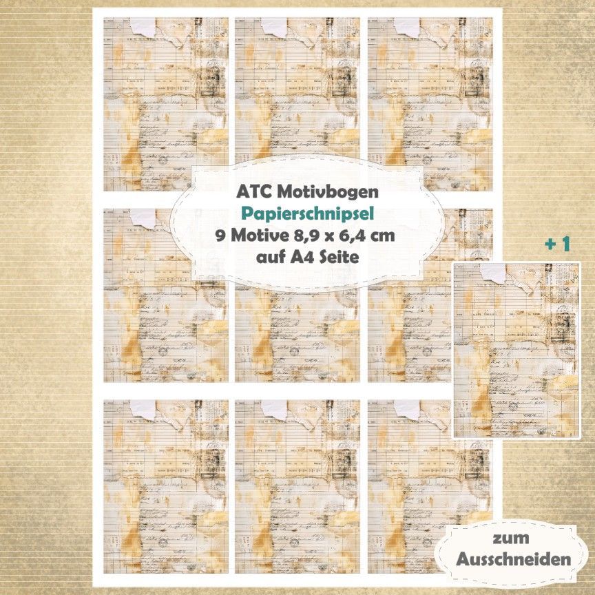 Papierschnipsel - ATC Motivbogen - A4 Hochformat - 1 Seite mit 9 Motiven