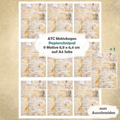 Papierschnipsel - ATC Motivbogen - A4 Hochformat - 1 Seite mit 9 Motiven