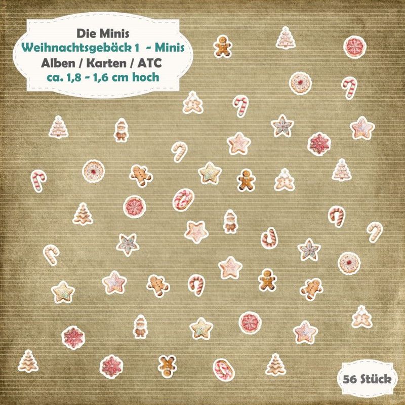 Weihnachtsgebäck 1 - Die Minis - 56 Stanzteile - Die Cut Weihnachtsgebäck 1 - Die Minis - 56 Stanzteile - Die Cut