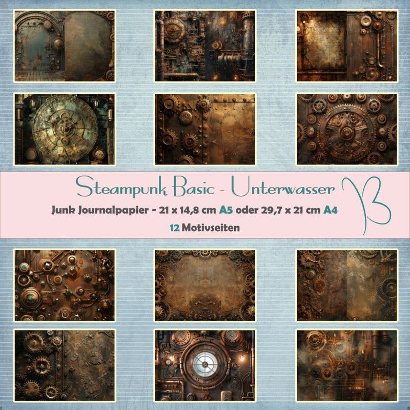 Steampunk Basic - Unterwasser - Junk Journal Seiten - A4 oder A5 - 12 Seiten Steampunk Basic - Unterwasser - Junk Journal Seiten - A4 oder A5 - 12 Seiten