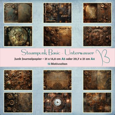 Steampunk Basic - Unterwasser - Junk Journal Seiten - A4 oder A5 - 12 Seiten Steampunk Basic - Unterwasser - Junk Journal Seiten - A4 oder A5 - 12 Seiten
