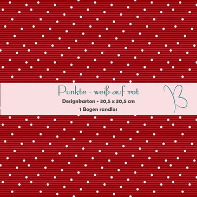 Punkte - weiß auf rot - Designkarton - 30,5 x 30,5 cm - randlos - 1 Bogen