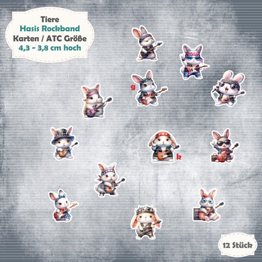 Hasis Rockband - Karten / ATC Größe - 12 Stanzteile - Die Cut