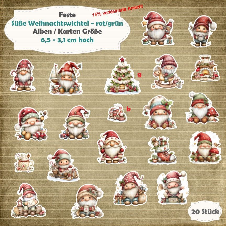 Süße Weihnachtswichtel - rot/grün - Karten / ATC Größe - 20 Stanzteile - Die Cuts Süße Weihnachtswichtel - rot/grün - Karten / ATC Größe - 20 Stanzteile - Die Cuts
