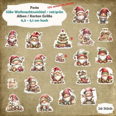 Süße Weihnachtswichtel - rot/grün - Karten / ATC Größe - 20 Stanzteile - Die Cuts Süße Weihnachtswichtel - rot/grün - Karten / ATC Größe - 20 Stanzteile - Die Cuts