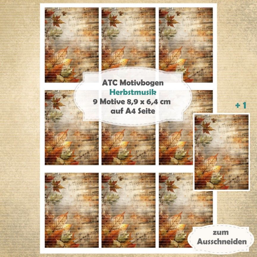 Herbstmusik - ATC Motivbogen - A4 - 1 Seite mit 9 Motiven