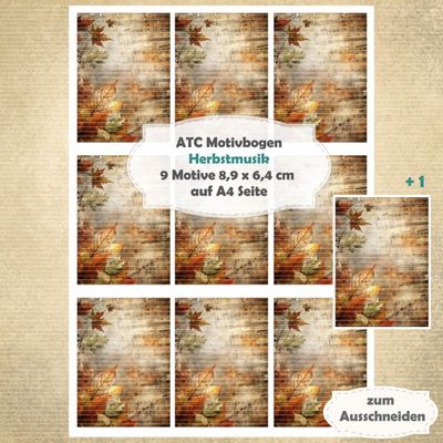 Herbstmusik - ATC Motivbogen - A4 - 1 Seite mit 9 Motiven Herbstmusik - ATC Motivbogen - A4 - 1 Seite mit 9 Motiven