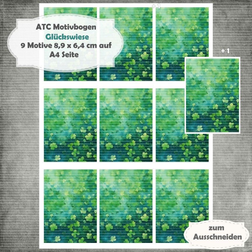 Glückswiese - ATC Motivbogen - A4 - 1 Seite mit 9 Motiven Glückswiese - ATC Motivbogen - A4 - 1 Seite mit 9 Motiven