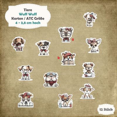 Wuff Wuff - Hunde - Karten / ATC Größe - 12 Stanzteile - Die Cut Wuff Wuff - Hunde - Karten / ATC Größe - 12 Stanzteile - Die Cut