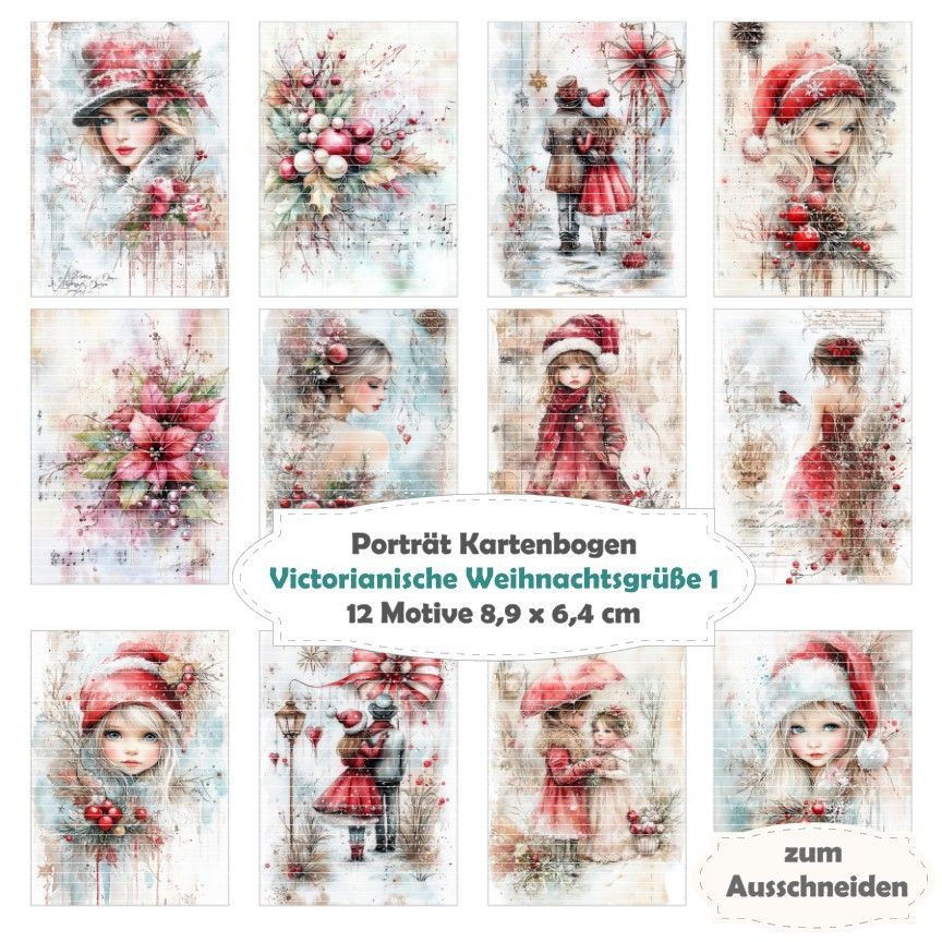 Victorianische Weihnachtsgrüße 1 - Porträt Kartenbogen - 12 Inch - mit 12 Motiven