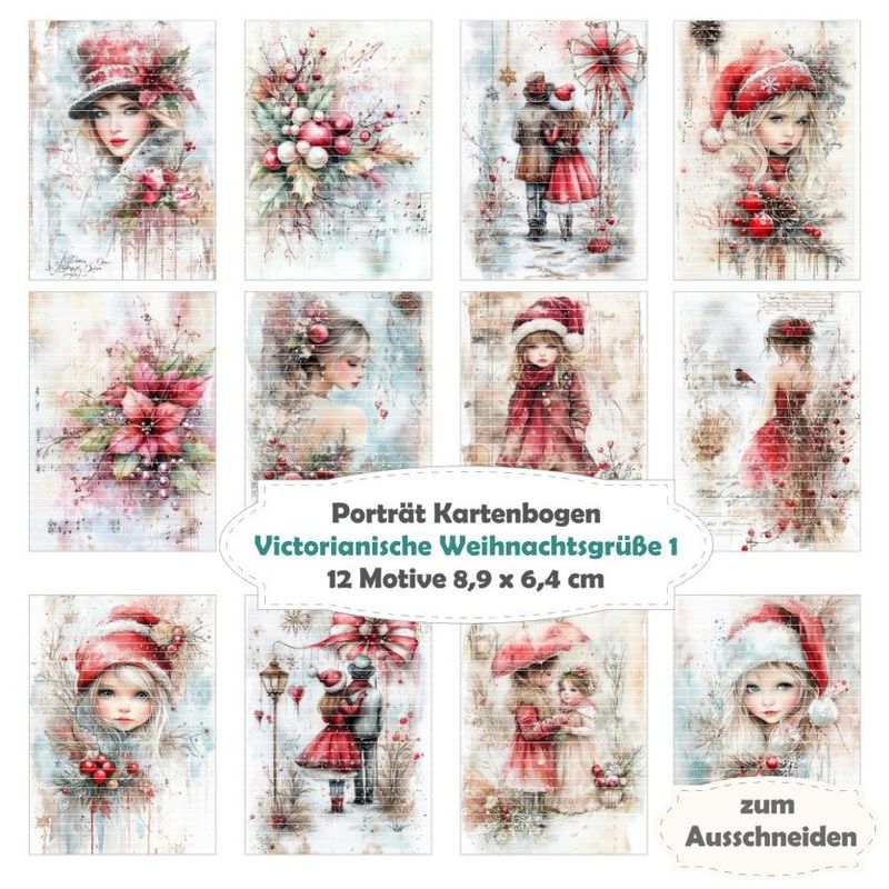 Victorianische Weihnachtsgrüße 1 - Porträt Kartenbogen - 12 Inch - mit 12 Motiven Victorianische Weihnachtsgrüße 1 - Porträt Kartenbogen - 12 Inch - mit 12 Motiven
