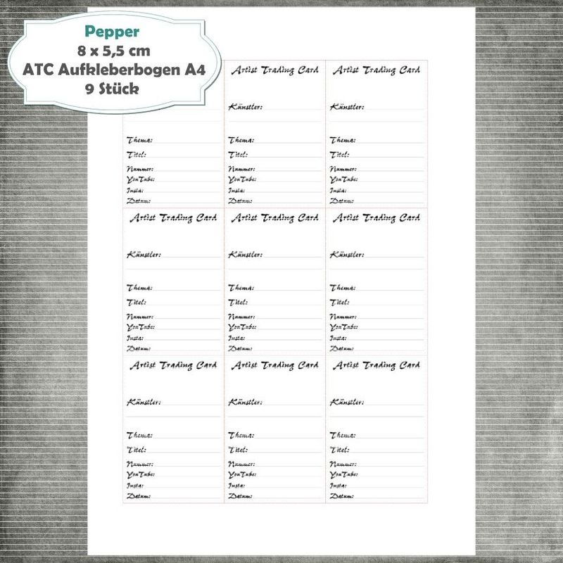 Pepper - ATC Aufkleberbogen - A4 Hochformat - 1 Seite mit 9 Stück Pepper - ATC Aufkleberbogen - A4 Hochformat - 1 Seite mit 9 Stück