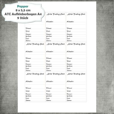 Pepper - ATC Aufkleberbogen - A4 Hochformat - 1 Seite mit 9 Stück Pepper - ATC Aufkleberbogen - A4 Hochformat - 1 Seite mit 9 Stück