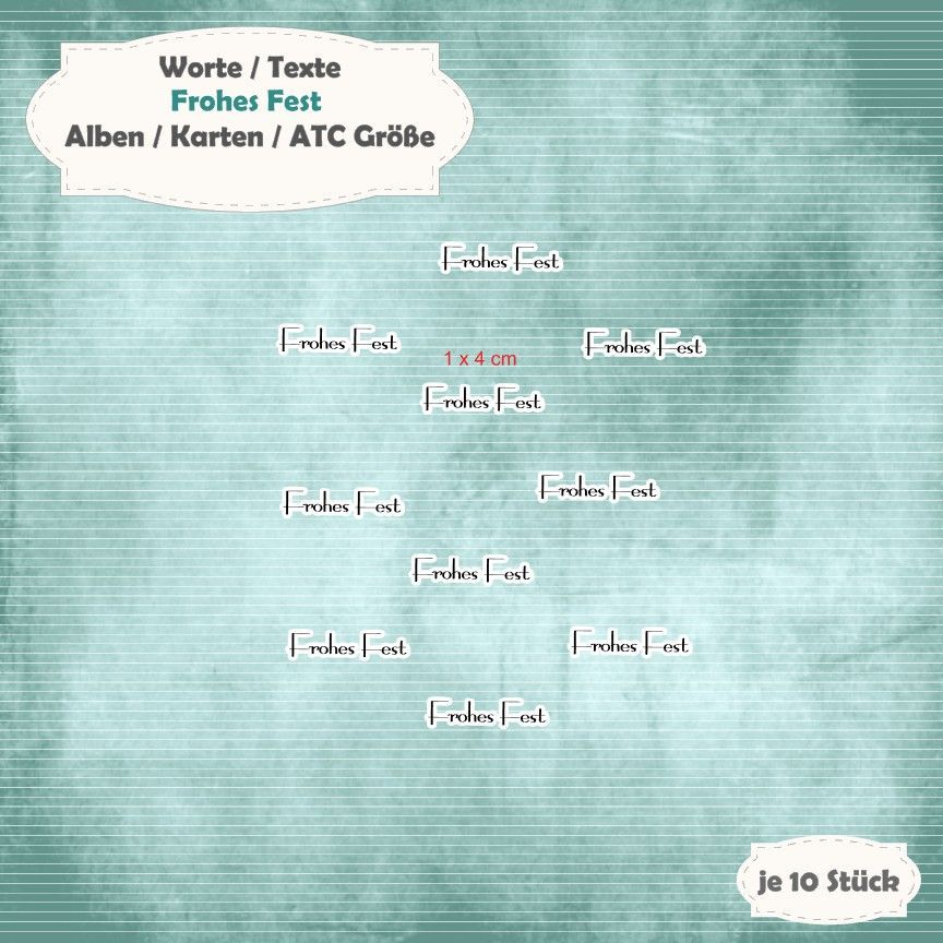 Textschilder: Frohes Fest - Alben / Karten / ATC Größe - 10 Stanzteile - Die Cut