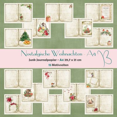 Nostalgische Weihnachten - Junk Journal Seiten - A4 - 15 Seiten