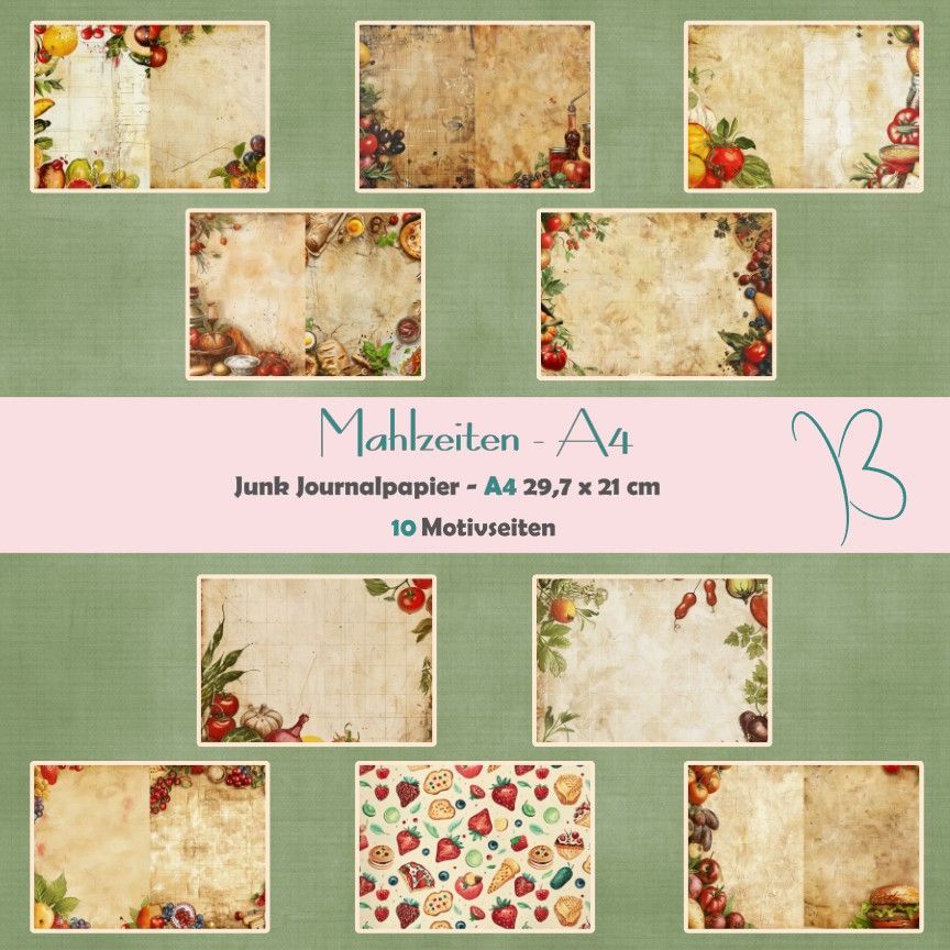 Mahlzeiten - Junk Journal Seiten - A4 - 10 Seiten