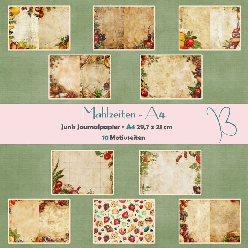 Mahlzeiten - Junk Journal Seiten - A4 - 10 Seiten