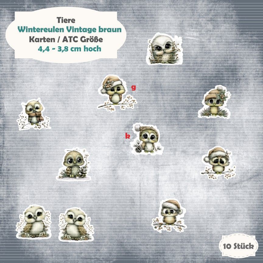 Wintereulen Vintage braun- Karten / ATC Größe - 10 Stanzteile - Die Cut