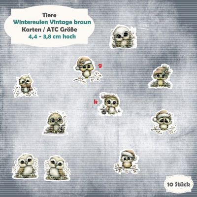 Wintereulen Vintage braun- Karten / ATC Größe - 10 Stanzteile - Die Cut