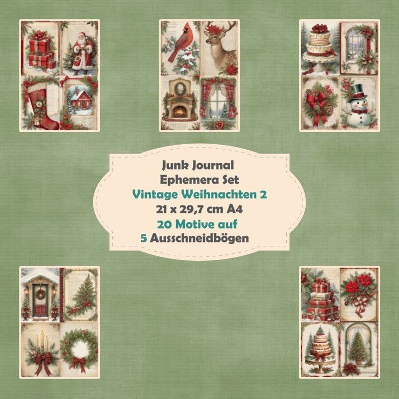 Vintage Weihnachten 2 - Ephemera Set - Ausschneidebögen - Junk Journal - A4 - 5 Seiten Vintage Weihnachten 2 - Ephemera Set - Ausschneidebögen - Junk Journal - A4 - 5 Seiten