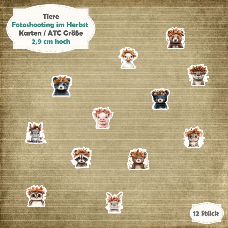 Fotoshooting im Herbst - Tiermix - Karten / ATC Größe - 12 Stanzteile - Die Cut