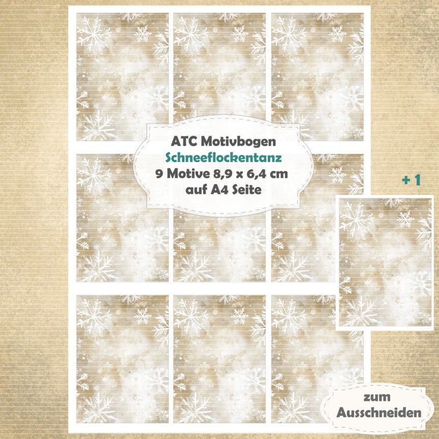 Schneeflockentanz - braun - ATC Motivbogen - A4 - 1 Seite mit 9 Motiven