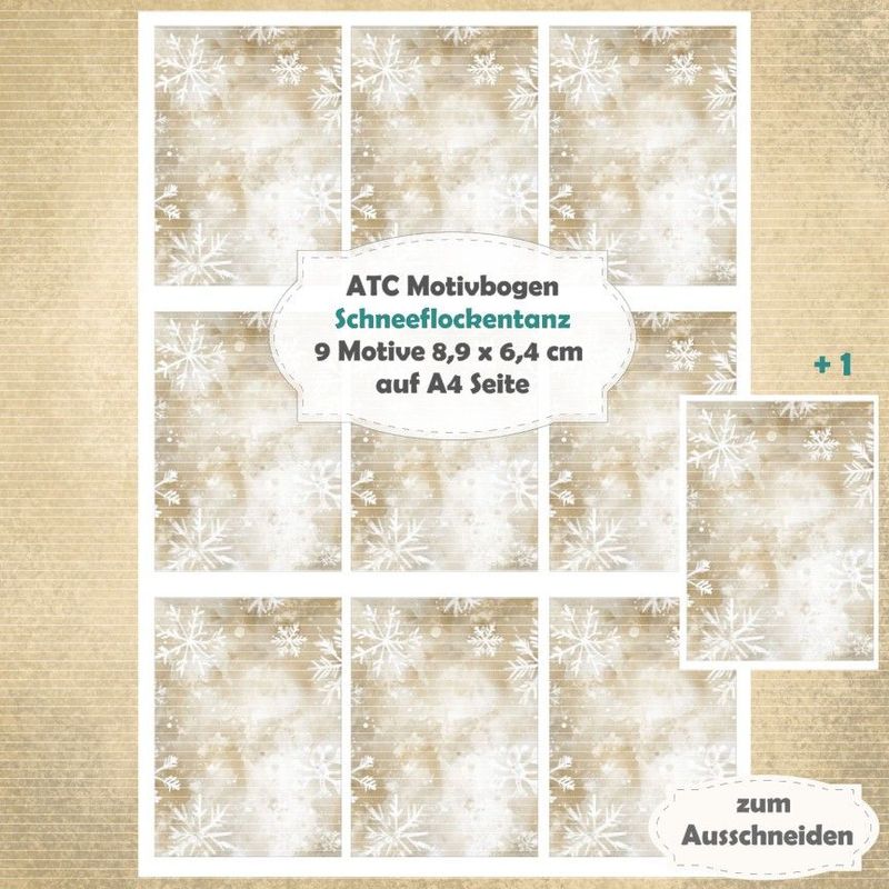 Schneeflockentanz - braun - ATC Motivbogen - A4 - 1 Seite mit 9 Motiven Schneeflockentanz - braun - ATC Motivbogen - A4 - 1 Seite mit 9 Motiven
